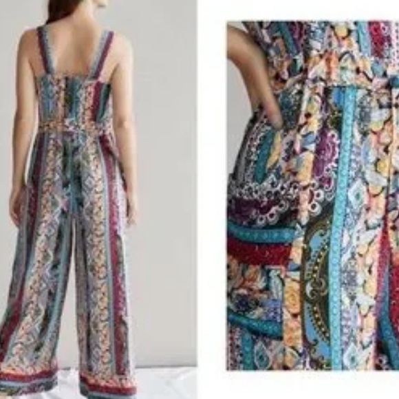 Anthropologie Calais Rainbow Patchwork Jumpsuit Size M - Picture 11 of 11